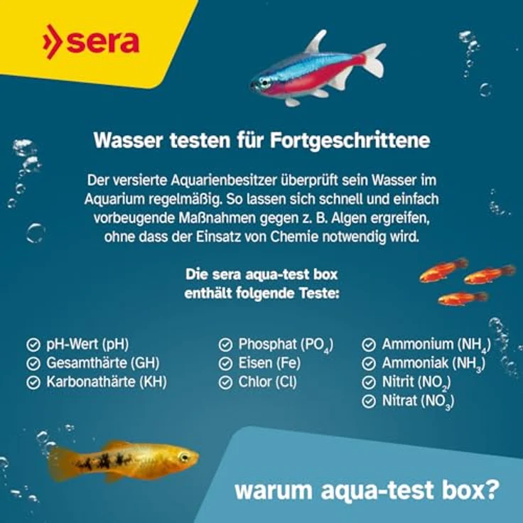 sera 04003 aqua-test box () - Wasser testen für Fortgeschrittene pH, GH, KH, NH3-NH4, NO2,NO3, PO4, Fe und Cl - schnell, genau, professionell – Bild 6