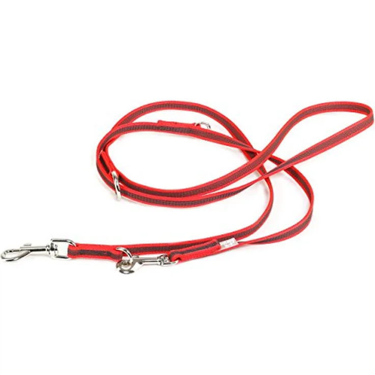 Julius-K9 Gummierte Leine mit Schlaufe Rot - Grau, strapazierfähiges Textilmaterial und eingewebte Gummifasern, Halsband + Leine