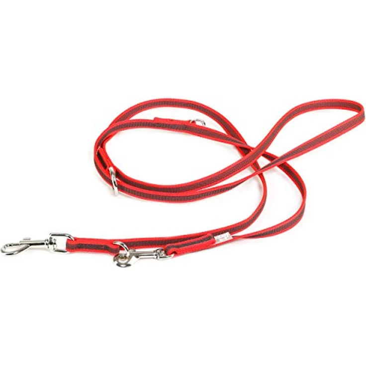 Julius-K9 Gummierte Leine mit Schlaufe Rot - Grau, strapazierfähiges Textilmaterial und eingewebte Gummifasern, Halsband + Leine – Bild 1
