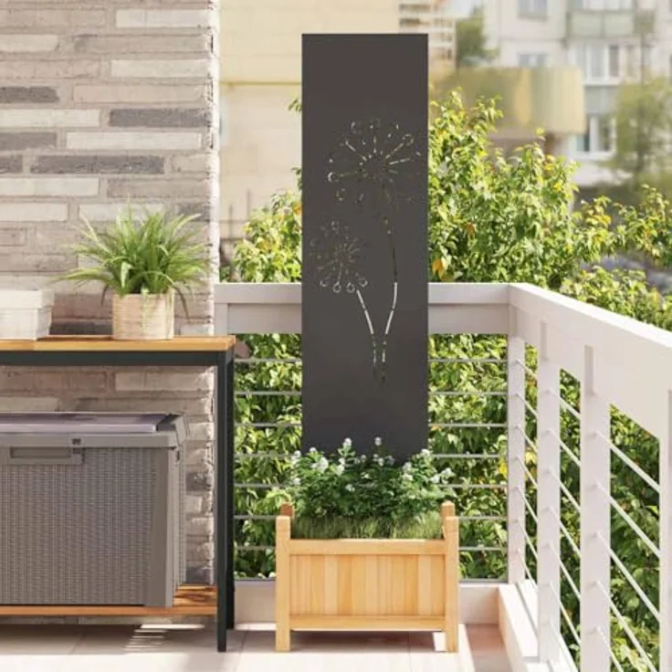 vidaXL Gartenabtrennung Sichtschutz Trennwand, rechteckiges Design aus robustem Stahl mit matter Oberfläche und dekorativen Intarsien, wetterfest – Bild 2