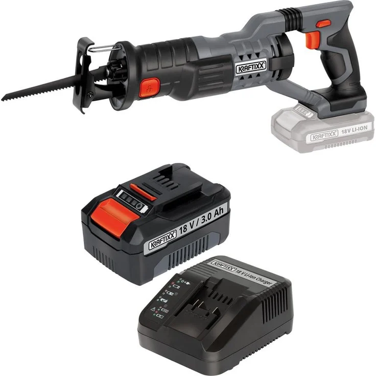 KRAFTIXX® Akku-Säbelsäge KX-RS 18/1 Li, Set mit 3,0Ah Akku, kompatibel mit Einhell Power X-Change, für schnelle Schnitte in Holz, Metall und Kunststoff