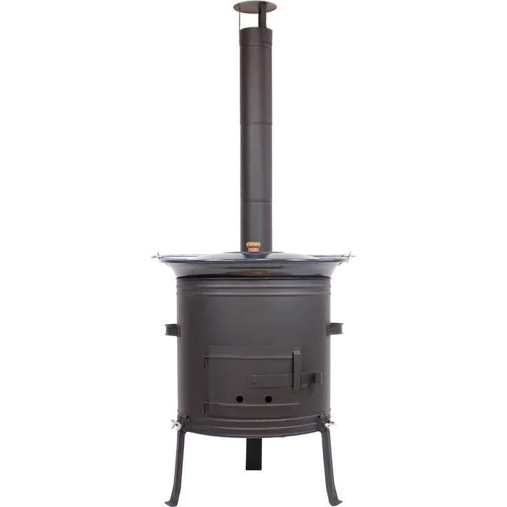 Grillplanet Holzkohlegrill Gulaschkanone mit 30 Liter Gulaschkessel und Deckel, Komplett-Set, Emaillierter Kessel, Einbrennfarbe für Schutzschicht, 1,2 mm Materialstärke