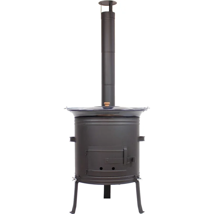 Grillplanet Holzkohlegrill Gulaschkanone 42 cm mit 22 Liter Gulaschkessel und Deckel, Set, Stahl, Schwarz