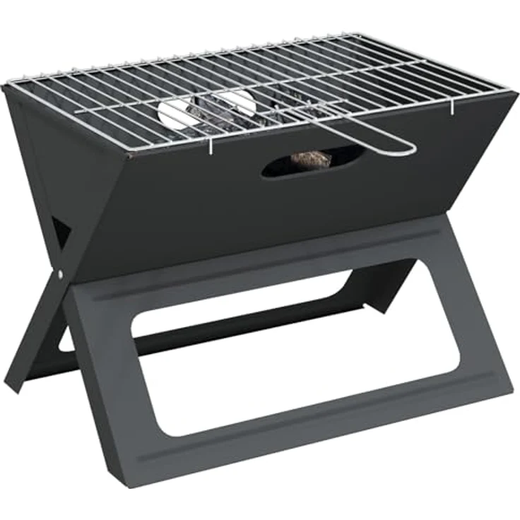 vidaXL Kohlegrill mit Chromgriff | Tragbar für Outdoor und Essen | Einstellbare Funktionen | Mittelgroße Größe | Hitzebeständig | Kohlenstoffstahl-Konstruktion | Grillzubehör | Kocher | BBQ | Faltbar – Bild 3