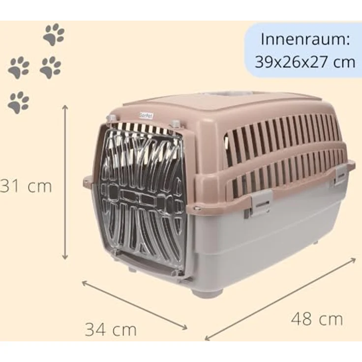 GarPet Tiertransportbox Transportbox Hunde Katzen Kaninchen Transport Auto Box Korb, 4-fach Verriegelung, Altrosa/Grau – Bild 2