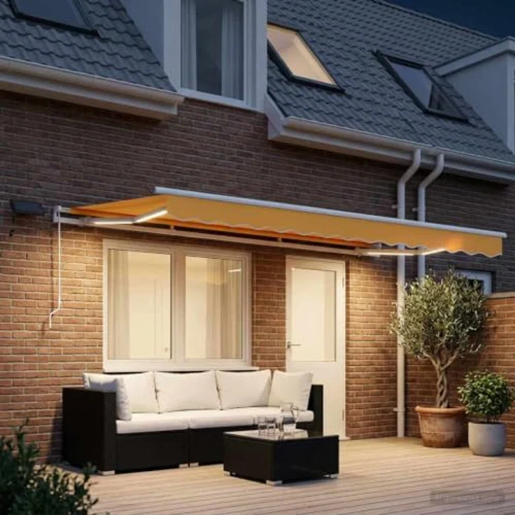 vidaXL Ausziehbare Markise Sand 600 x 300 cm mit UV-beständigem Stoff und Aluminiumgestell, manuelle Verstellung und integrierten Solar-LEDs – Bild 2