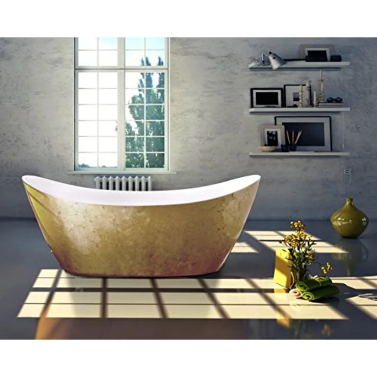 Bernstein Freistehende Badewanne SIENA Acryl Weiß Blattgold 173x73 cm, oval mit Pop-Up-Ablauf und doppelwandiger Wärmeisolierung