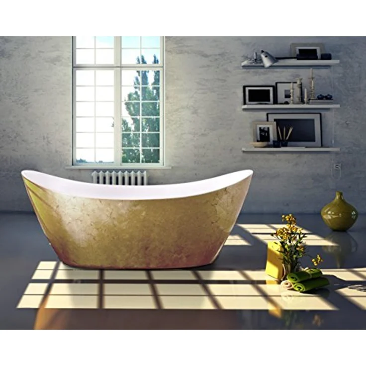 Bernstein Freistehende Badewanne SIENA Acryl Weiß Blattgold 173x73 cm, oval mit Pop-Up-Ablauf und doppelwandiger Wärmeisolierung – Bild 1