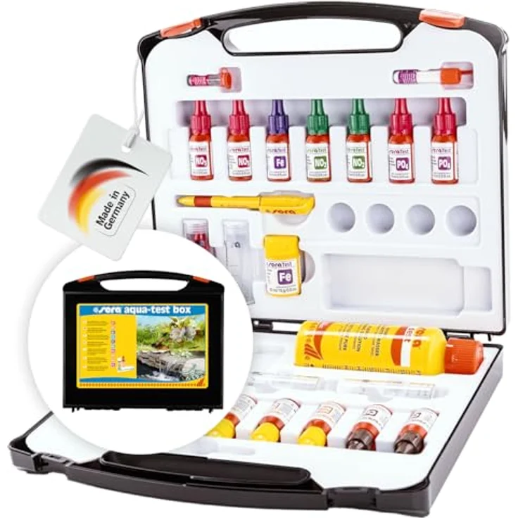 sera 04003 aqua-test box () - Wasser testen für Fortgeschrittene pH, GH, KH, NH3-NH4, NO2,NO3, PO4, Fe und Cl - schnell, genau, professionell – Bild 2