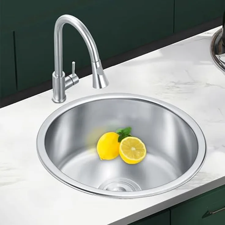 Faizee Möbel Edelstahl Einbauspüle & Spülbecken – langlebiges Design, inkl. Siphon und Ausgussbecken, Satinierte Oberfläche (42x42x17)