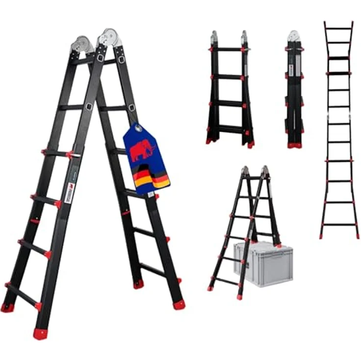 PROREGAL APOLLO 3-in-1 Sprossen-Mehrzweckleiter, Aluminiumleiter bis 4m Höhe, Traglast 150kg, schwarz, klappbar, teleskopierbar, für Treppen und als Anlegeleiter – Bild 1