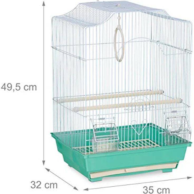 Relaxdays Vogelkäfig, Käfig für kleine Kanarienvögel, Sitzenstangen & Futternäpfe, 49,5 x 35 x 32 cm, hellblau/mintgrün, 1 Stück (1er Pack) – Bild 4