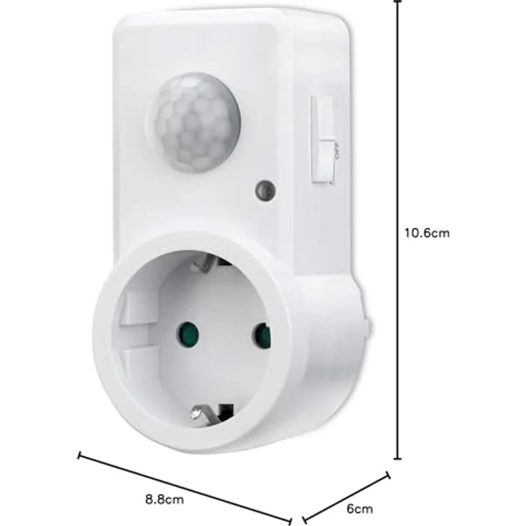 conecto Infrarot Bewegungsmelder für Steckdose innen Zwischenstecker LED 120° IP20 Dämmerungssensor (1 Stück), weiß – Bild 5