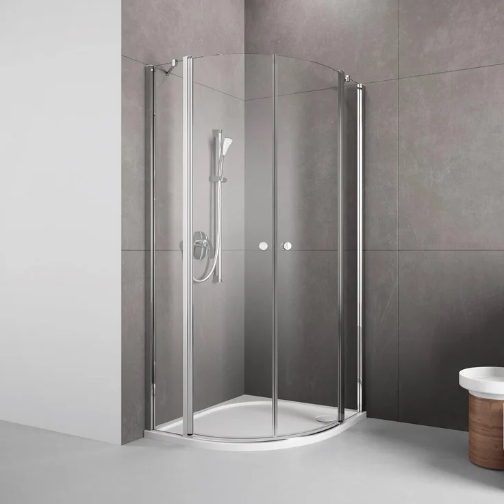PUK Naab Runddusche Nr. 1, Pendeltür 900 mit Anschlag links, 6 mm Sicherheitsglas, verstellbare Breite, chromfarben