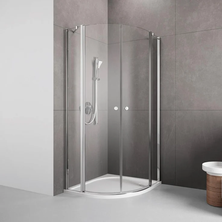 PUK Naab Runddusche Nr. 1, Pendeltür 900 mit Anschlag links, 6 mm Sicherheitsglas, verstellbare Breite, chromfarben