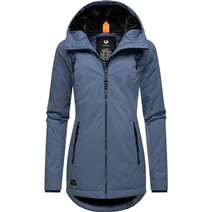 Ragwear Zuzka Winter Damen Jacke, taillierter Parka mit gefütterter Kapuze, wasser- und winddicht, Blau, 5XL