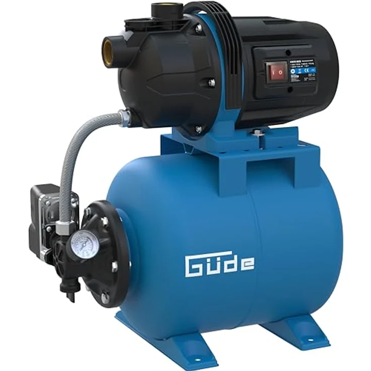 Güde Hauswasserwerk HWW 6035, 600 W, 19 l Kesselinhalt, max. 3200 l/h Fördervolumen, max. 35 m Förderhöhe, mit Thermoschutzschalter und Manometer – Bild 1