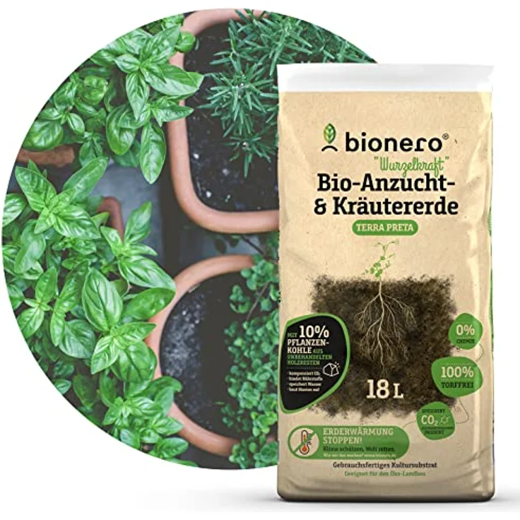 bionero® Bio-Anzucht & Kräutererde “Wurzelkraft” 18 l, klimafreundliche Aussaaterde, Pflanzerde für Gartenpflanzen – Bild 1