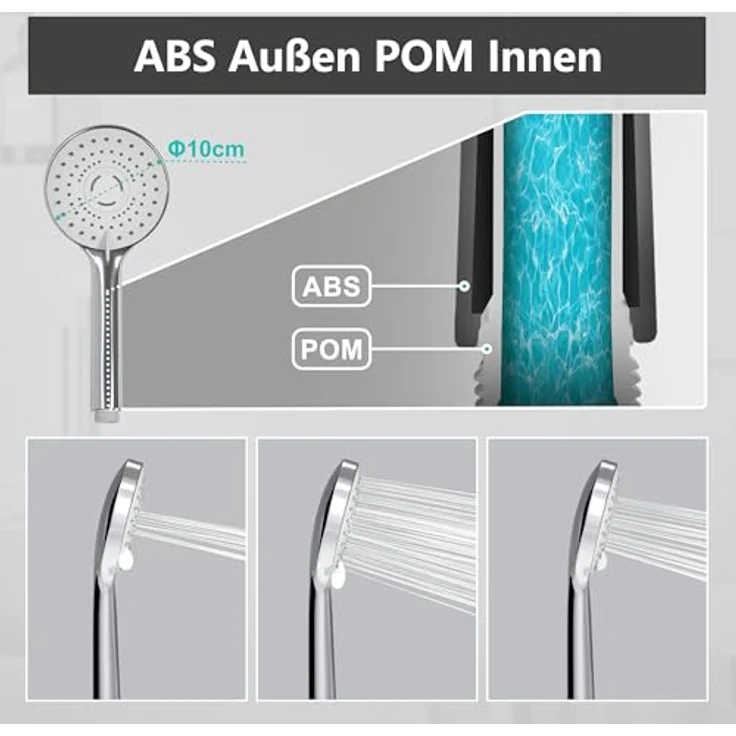 JOHO Edelstahl Duschsystem ohne Armatur, Regendusche Duschset mit 20 cm ABS Kopfbrause, chrom, wassersparend, 3 Strahlarten, 92 cm Duschstange – Bild 3