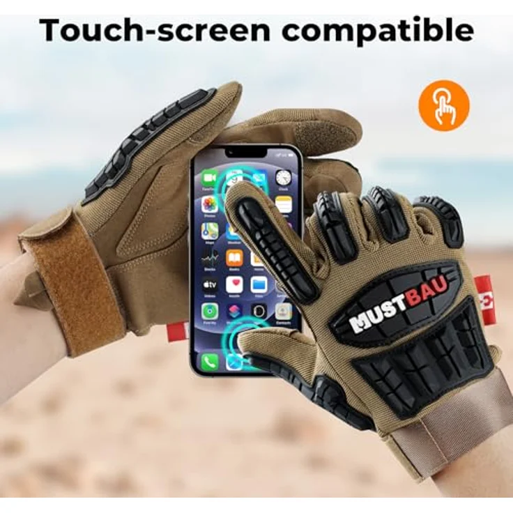 Mustbau Anti-Vibrations-Arbeitshandschuhe, Stoßdämpfend, Touchscreen-fähig, Atmungsaktive Mechanikerhandschuhe mit verstellbarem Handgelenk für Kfz/Bau, Heavy Duty – Bild 2