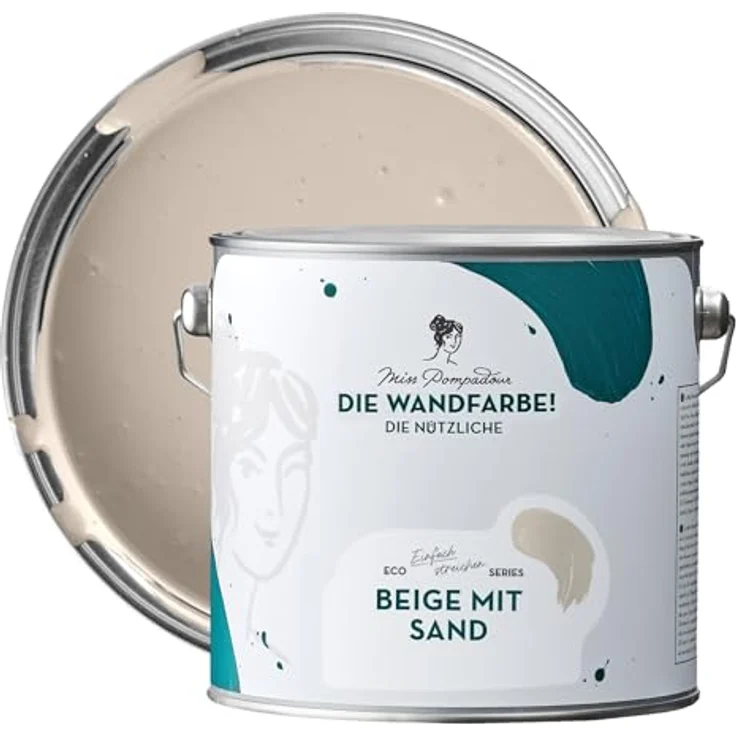 MissPompadour Wandfarbe Beige mit Sand, abwaschbare, scheuerbeständige Wandfarbe, hohe Deckkraft, 2,5 L, wasserbasiert – Bild 1