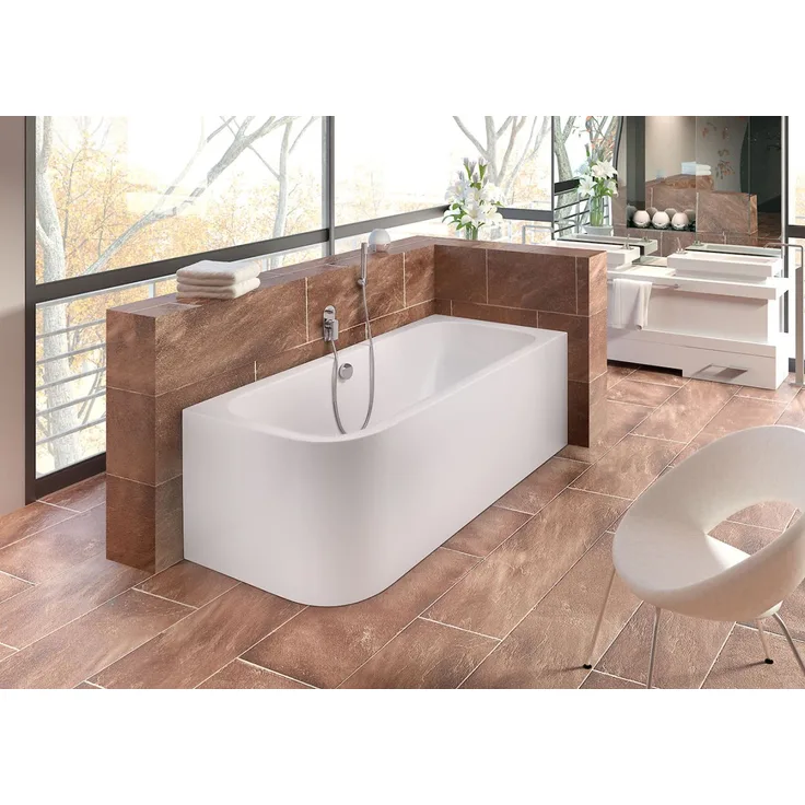 Ottofond Badwannen-Set Spirit links 180x80 cm, weiß, mit verchromter Ablaufgarnitur und 3-Loch-Wannenrandarmatur S3000
