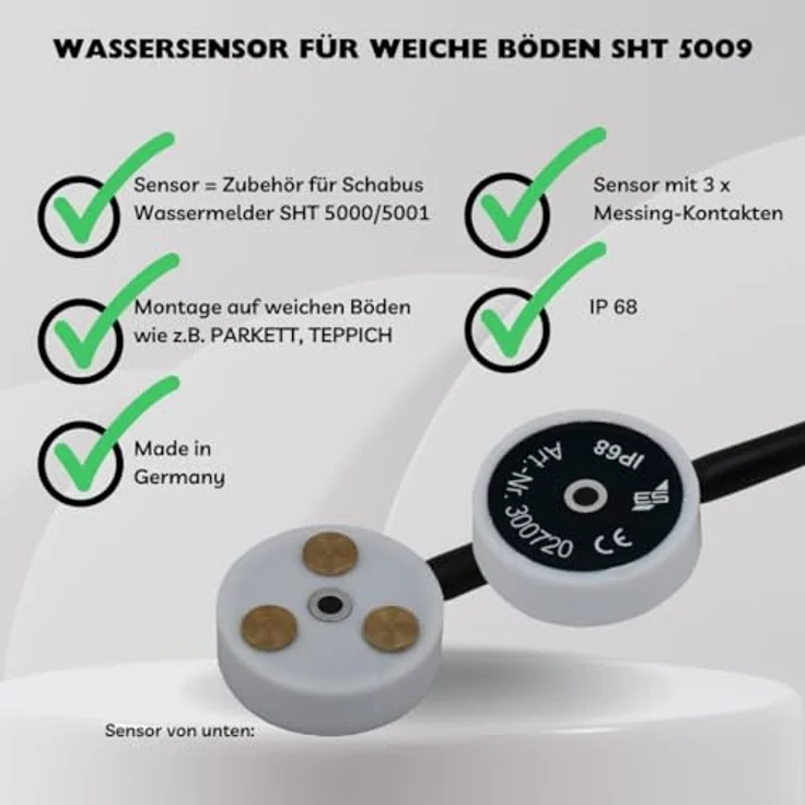 Elektrotechnik Schabus SHT 5009 Wasser-Sensor, netzbetrieben, mit 2 m Kabel und verlängerbaren bis zu 50 m – Bild 2