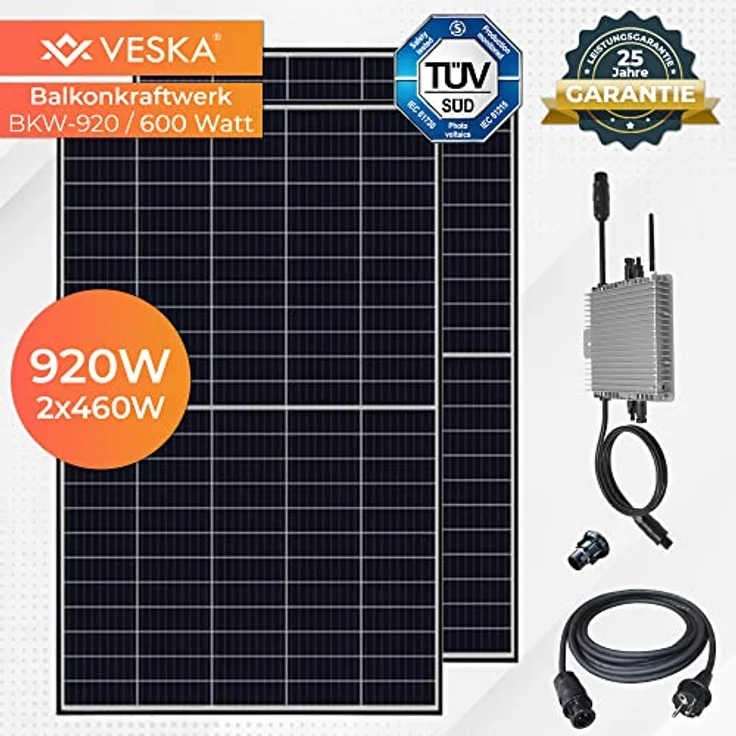 VESKA 920 W / 600 W Balkonkraftwerk Photovoltaik Solaranlage Steckerfertig WIFI Smart – Bild 2