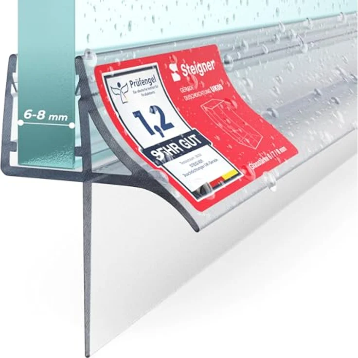 STEIGNER Duschdichtung UK09, 100cm für gerade Duschen, transparent, für 6-8 mm Scheiben, UV- und schimmelresistent – Bild 1