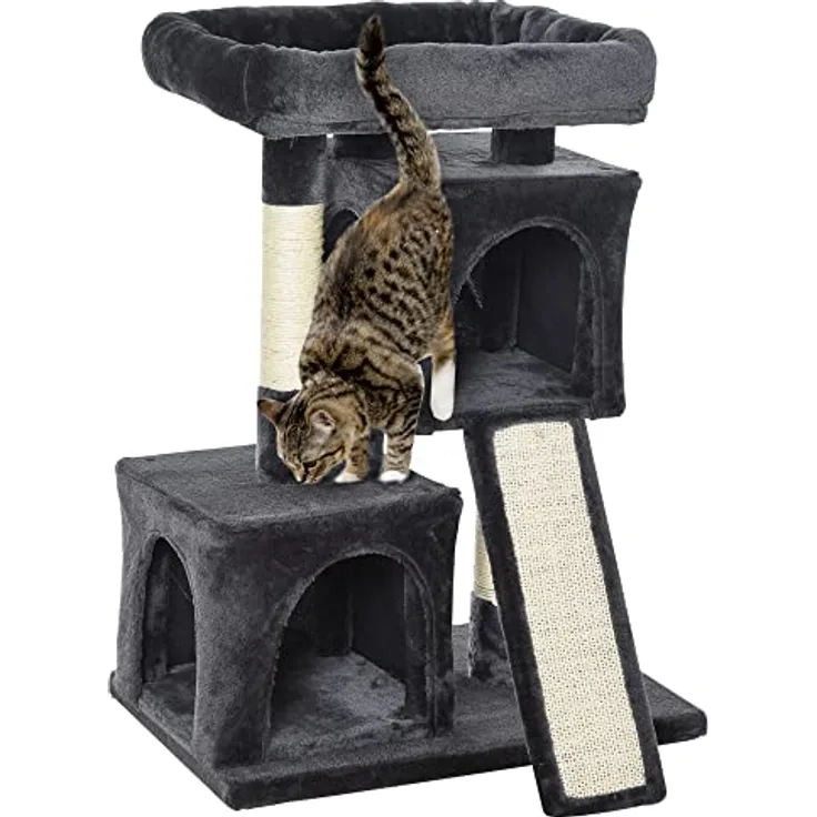 PawHut Kratzbaum 83 cm Kleiner Katzenkratzbaum mit Sisalsäulen, Katzenkratzbaum, Katzen Kletterbaum, Katzenbaum, Katzenmöbel Spielbaum für kleine Katzen, Dunkelgrau