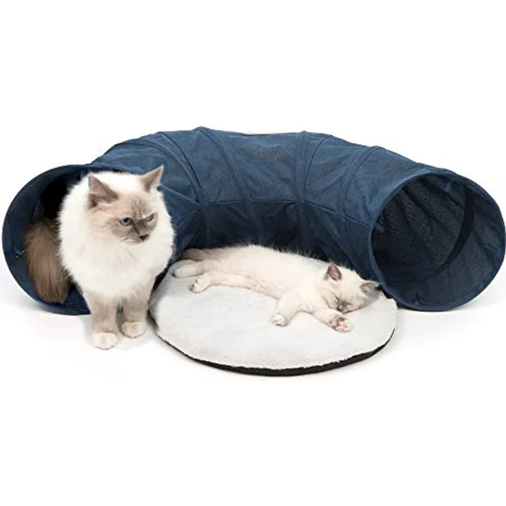Catit 41995 Vesper Tunnel für Katzen, mit Schlafkissen und abnehmbarem Bezug, blau – Bild 1