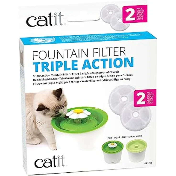 Catit Triple Action Filter, 3fach wirksamer Ersatzfilter, Trinkbrunnenfilter, 2er Pack