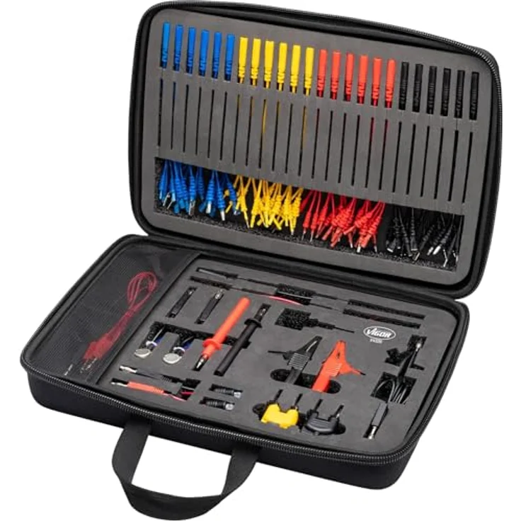 VIGOR Werkzeugkoffer V4326N, 92-teiliges Messkabel Set mit Adapter und Polaritätsprüfer – Bild 2