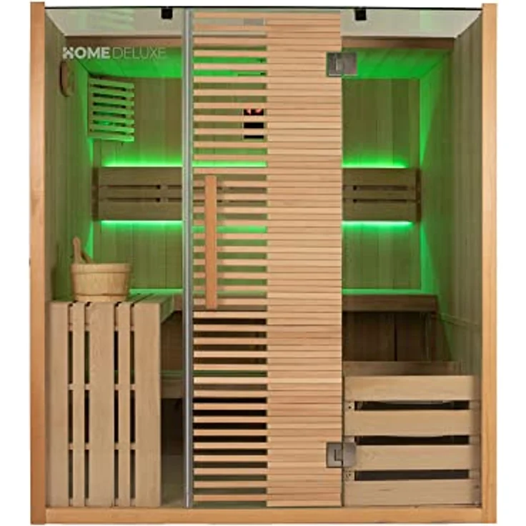 Home Deluxe - Traditionelle Sauna - Omaha - 180 x 150 x 200 cm - für 4 Personen - Fichtenholz, inkl. Saunaofen I Dampfsauna Aufgusssauna – Bild 4