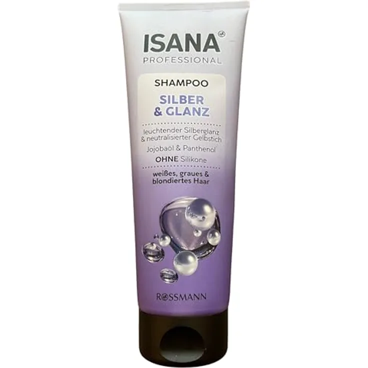 ISANA PROFESSIONAL Shampoo Silber & Glanz, neutralisiert Gelbstiche für graues und blondes Haar, mit Jojobaöl und Panthenol, 250 ml
