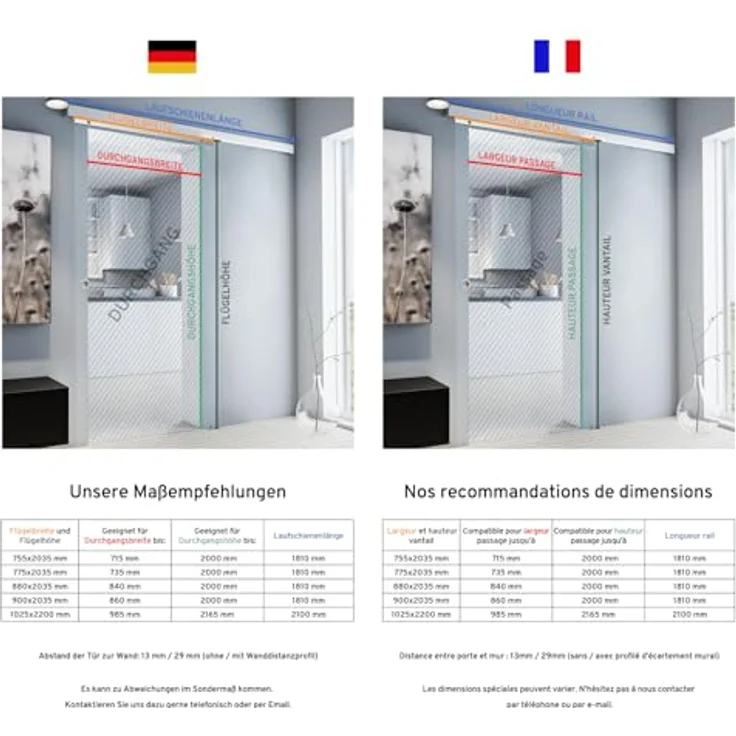 inova Glas-Schiebetür 900 x 2035 mm, Blockstreifen Design, Aluminium Komplett-Set mit Softclose und Griffmuschel, rahmenlos aus 8 mm Sicherheitsglas – Bild 4