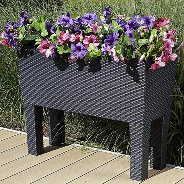 Prosperplast High Pot 72 l, Großer Pflanzenkübel in Weiß, Rattan Optik, wetterbeständig, 65 x 80 x 33 cm – Bild 3