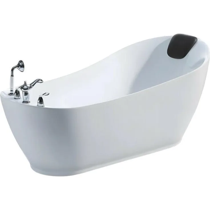 Xlmoebel freistehende Badewanne XLMOEBEL, Oval aus Acryl in Weiß mit Nackenkissen und Wannenarmatur, Made in Europa, 180 x 90 x 80 cm
