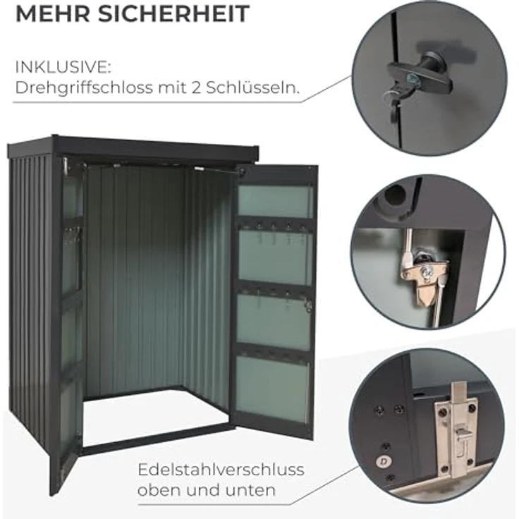 osoltus Premium Metall Gerätehaus 98cm x 133cm x 185cm, Optimaler Schutz vor Wind und Wetter, Anthrazit – Bild 4