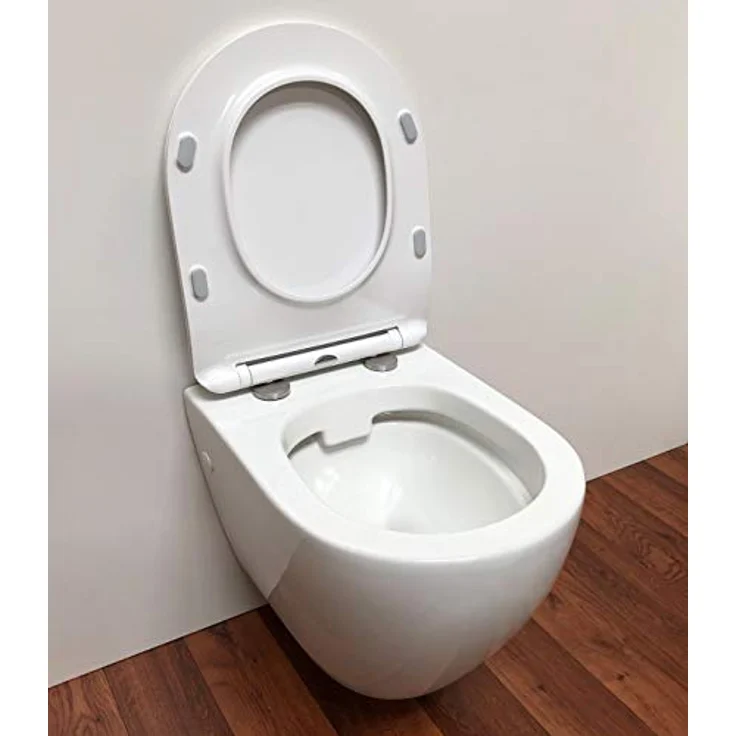 ADOB, spülrandlose WC Keramik Nanoversiegelung Hänge WC Toilette wandhängend 6 Liter wassersparend mit passendem WC Sitz mit Absenkautomatik, inkl. Schallschutzmatte,28023 – Bild 5