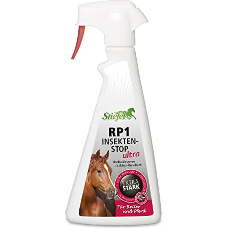 Stiefel RP1 Insekten-Stop Ultra für Pferde, hochwirksamer Insektenschutz für Pferd & Reiter, beinahe geruchslos, Fliegenspray gegen Mücken, Bremsen, Zecken, mehrere St&en Wirksamkeit, 500ml