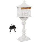 STILISTA Antiker Standbriefkasten 118 cm aus rostfreiem Aluminium, Dekorative Postmotive, Weiß