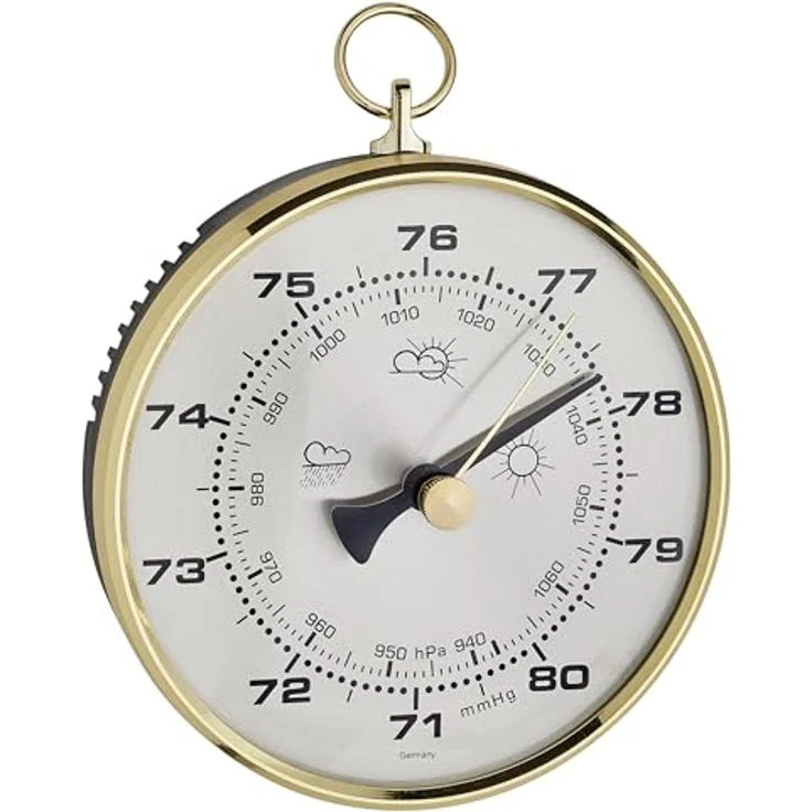 TFA Dostmann 29.4003 Analoges Barometer, klassisches Messinstrument mit Messingring, Ø 102 mm, Made in Germany – Bild 1