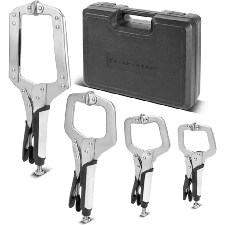 STAHLWERK Gripzangen Set 4-teilig, C-Form 6 bis 14 Zoll, Schnellspannzwingen aus hochlegiertem Stahl mit Transportkoffer – Bild 1