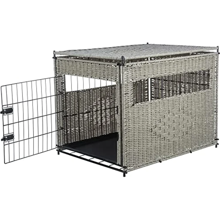 TRIXIE Moderne, verschließbare Hundebox für die kurzzeitige Unterbringung zu Hause Home Kennel, POLYRATTAN, M: 58 × 60 × 77 cm, HELLGRAU - 39749 – Bild 3
