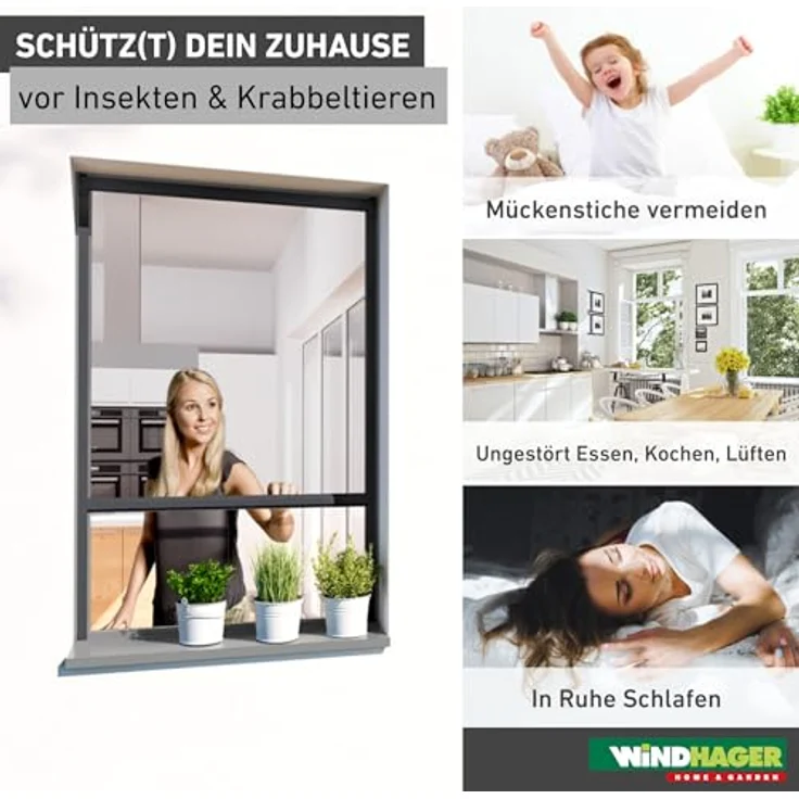 Windhager Insektenschutzrollo PLUS, transparent, Klemm- oder Schraubmontage, BxH: 160x160 cm, reißfestes Fiberglasgewebe mit Anti-Windbürste – Bild 2