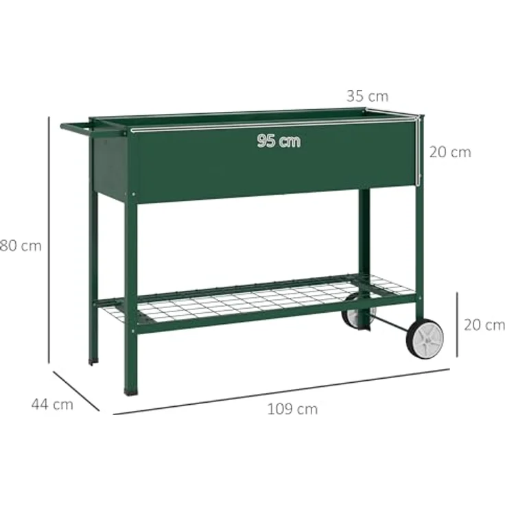 Outsunny Hochbeet mit Rädern, Regal Kräuterbeet Pflanzenbeet Metall für Garten, Balkon Grün 109 x 44 x 80 cm – Bild 5