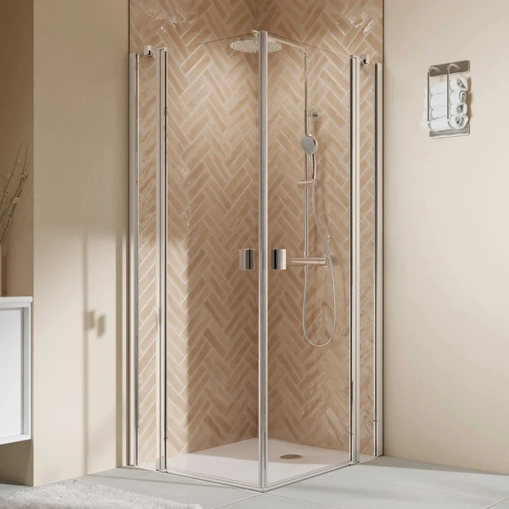 Breuer Duschkabine Elana 2.0, Eckeinstieg mit Drehtür und Festteil, Chrom, 200 x 90 cm, 6 mm Sicherheitsglas, kalk- und schmutzabweisend, flexibler Winkel und hohe Montagefreundlichkeit