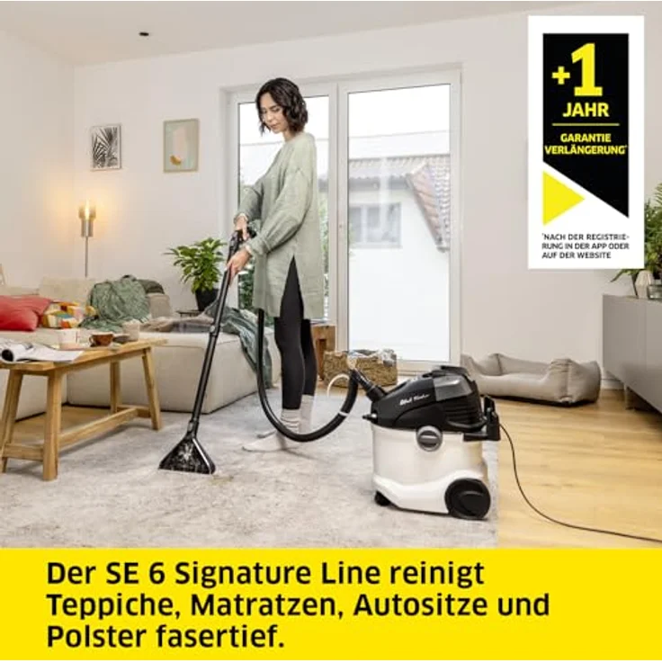Kärcher Waschsauger SE 6 Signature Line, 2-in-1-Sprühsaugschlauch, Frischwassertank: 4 l, Schmutzwassertank: 4 l, Waschbodendüse mit Hartbodenaufsatz, Waschpolsterdüse, Boden-, Polster- und Fugendüse – Bild 2