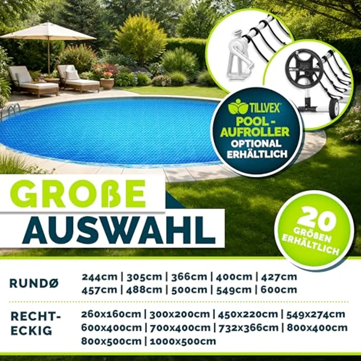 tillvex® Premium Pool Solarabdeckplane 400 µm Rund 488 cm | Solarfolie Wärmeplane zuschneidbar | Poolheizung Poolsolarplane für Wassererwärmung – Bild 4